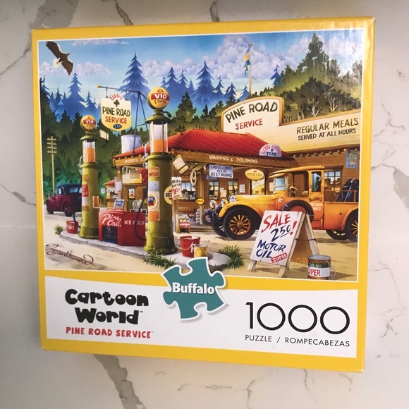 Buffalo Jigsaw Puzzle 1000 Pieces Cartoon World Pine Road Service - Picture 1 of 7